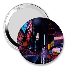 Roadway Surrounded Building During Nighttime 3  Handbag Mirrors by Modalart