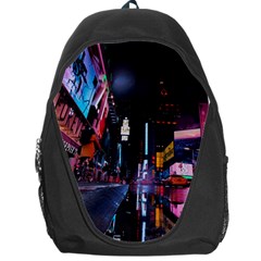 Roadway Surrounded Building During Nighttime Backpack Bag by Modalart