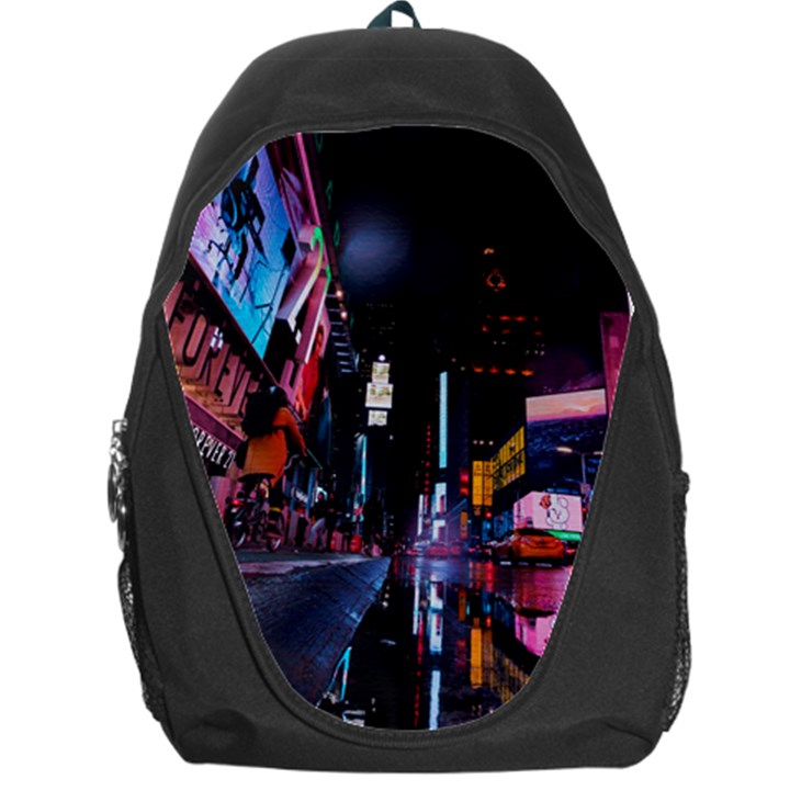 Roadway Surrounded Building During Nighttime Backpack Bag