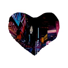 Roadway Surrounded Building During Nighttime Standard 16  Premium Heart Shape Cushions by Modalart