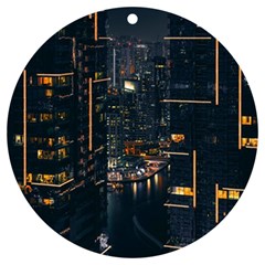 Photo Of Buildings During Nighttime Uv Print Acrylic Ornament Round by Modalart