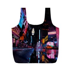 Roadway Surrounded Building During Nighttime Full Print Recycle Bag (m) by Modalart