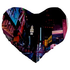 Roadway Surrounded Building During Nighttime Large 19  Premium Flano Heart Shape Cushions by Modalart