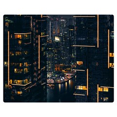 Photo Of Buildings During Nighttime Premium Plush Fleece Blanket (medium) by Modalart