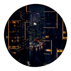 Photo Of Buildings During Nighttime Round Glass Fridge Magnet (4 Pack) by Modalart