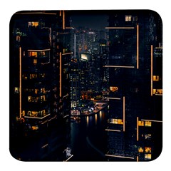 Photo Of Buildings During Nighttime Square Glass Fridge Magnet (4 Pack) by Modalart