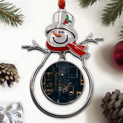 Photo Of Buildings During Nighttime Metal Snowman Ornament by Modalart