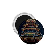 Blue Yellow And Green Lighted Pagoda Tower 1 75  Magnets by Modalart