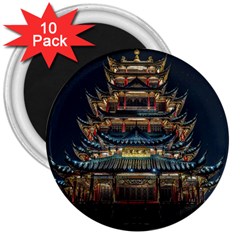 Blue Yellow And Green Lighted Pagoda Tower 3  Magnets (10 Pack)  by Modalart