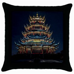 Blue Yellow And Green Lighted Pagoda Tower Throw Pillow Case (black) by Modalart