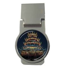 Blue Yellow And Green Lighted Pagoda Tower Money Clips (round)  by Modalart