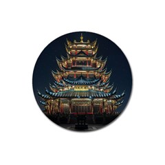 Blue Yellow And Green Lighted Pagoda Tower Magnet 3  (round) by Modalart