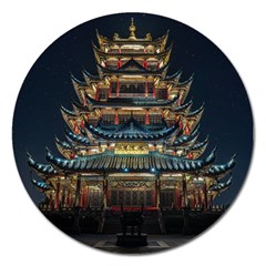 Blue Yellow And Green Lighted Pagoda Tower Magnet 5  (round) by Modalart