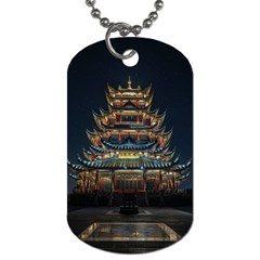 Blue Yellow And Green Lighted Pagoda Tower Dog Tag (one Side) by Modalart