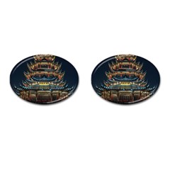 Blue Yellow And Green Lighted Pagoda Tower Cufflinks (oval) by Modalart