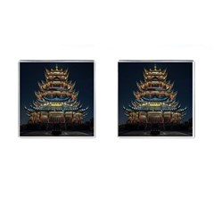 Blue Yellow And Green Lighted Pagoda Tower Cufflinks (square) by Modalart