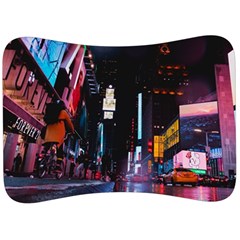 Roadway Surrounded Building During Nighttime Velour Seat Head Rest Cushion by Modalart