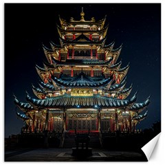 Blue Yellow And Green Lighted Pagoda Tower Canvas 12  X 12  by Modalart