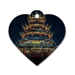 Blue Yellow And Green Lighted Pagoda Tower Dog Tag Heart (one Side) by Modalart