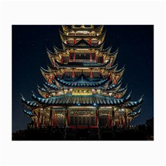 Blue Yellow And Green Lighted Pagoda Tower Small Glasses Cloth (2 Sides) by Modalart