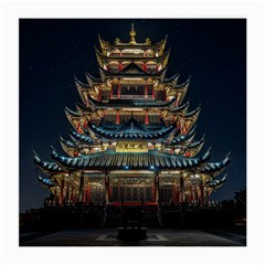 Blue Yellow And Green Lighted Pagoda Tower Medium Glasses Cloth by Modalart