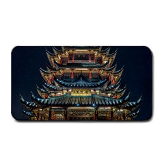 Blue Yellow And Green Lighted Pagoda Tower Medium Bar Mat by Modalart