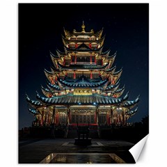 Blue Yellow And Green Lighted Pagoda Tower Canvas 11  X 14  by Modalart