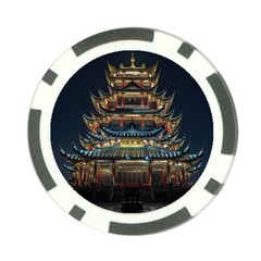 Blue Yellow And Green Lighted Pagoda Tower Poker Chip Card Guard by Modalart