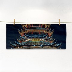 Blue Yellow And Green Lighted Pagoda Tower Hand Towel by Modalart