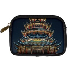 Blue Yellow And Green Lighted Pagoda Tower Digital Camera Leather Case by Modalart