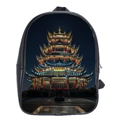 Blue Yellow And Green Lighted Pagoda Tower School Bag (large) by Modalart