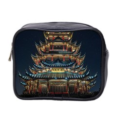 Blue Yellow And Green Lighted Pagoda Tower Mini Toiletries Bag (two Sides) by Modalart