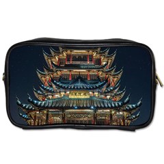 Blue Yellow And Green Lighted Pagoda Tower Toiletries Bag (one Side) by Modalart