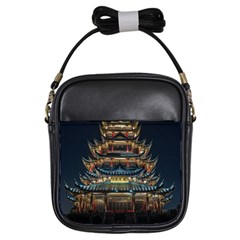 Blue Yellow And Green Lighted Pagoda Tower Girls Sling Bag by Modalart