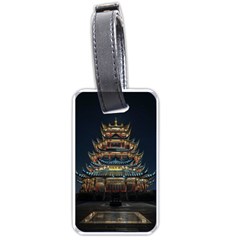 Blue Yellow And Green Lighted Pagoda Tower Luggage Tag (one Side) by Modalart