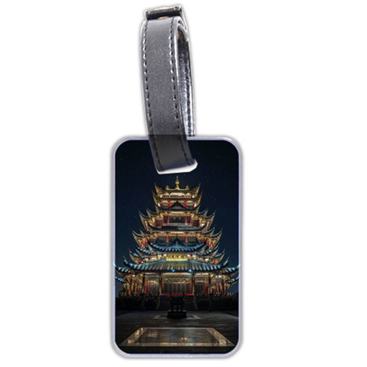 Blue Yellow And Green Lighted Pagoda Tower Luggage Tag (two sides)