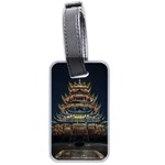 Blue Yellow And Green Lighted Pagoda Tower Luggage Tag (two sides) Back