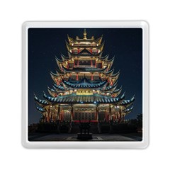 Blue Yellow And Green Lighted Pagoda Tower Memory Card Reader (square) by Modalart