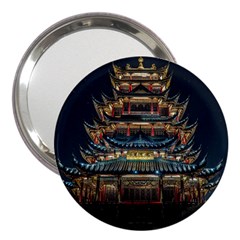 Blue Yellow And Green Lighted Pagoda Tower 3  Handbag Mirrors by Modalart