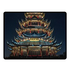 Blue Yellow And Green Lighted Pagoda Tower Two Sides Fleece Blanket (small) by Modalart