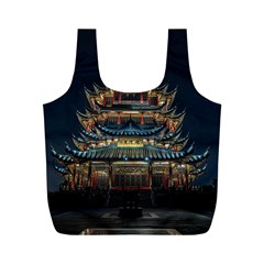 Blue Yellow And Green Lighted Pagoda Tower Full Print Recycle Bag (m) by Modalart