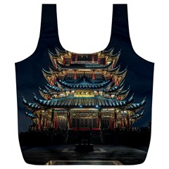 Blue Yellow And Green Lighted Pagoda Tower Full Print Recycle Bag (xl) by Modalart