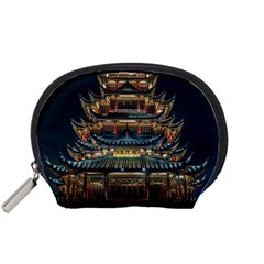 Blue Yellow And Green Lighted Pagoda Tower Accessory Pouch (small) by Modalart