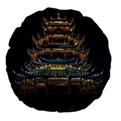 Blue Yellow And Green Lighted Pagoda Tower Large 18  Premium Flano Round Cushions by Modalart