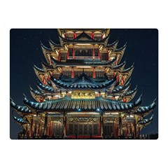 Blue Yellow And Green Lighted Pagoda Tower Two Sides Premium Plush Fleece Blanket (mini) by Modalart