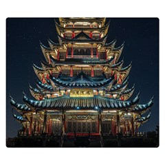 Blue Yellow And Green Lighted Pagoda Tower Two Sides Premium Plush Fleece Blanket (small) by Modalart