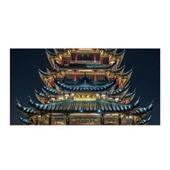 Blue Yellow And Green Lighted Pagoda Tower Satin Wrap 35  X 70  by Modalart