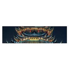 Blue Yellow And Green Lighted Pagoda Tower Oblong Satin Scarf (16  X 60 ) by Modalart