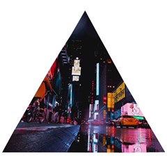 Roadway Surrounded Building During Nighttime Wooden Puzzle Triangle by Modalart