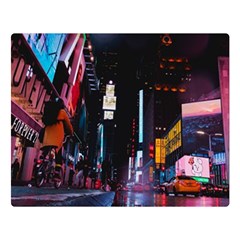 Roadway Surrounded Building During Nighttime Premium Plush Fleece Blanket (large) by Modalart